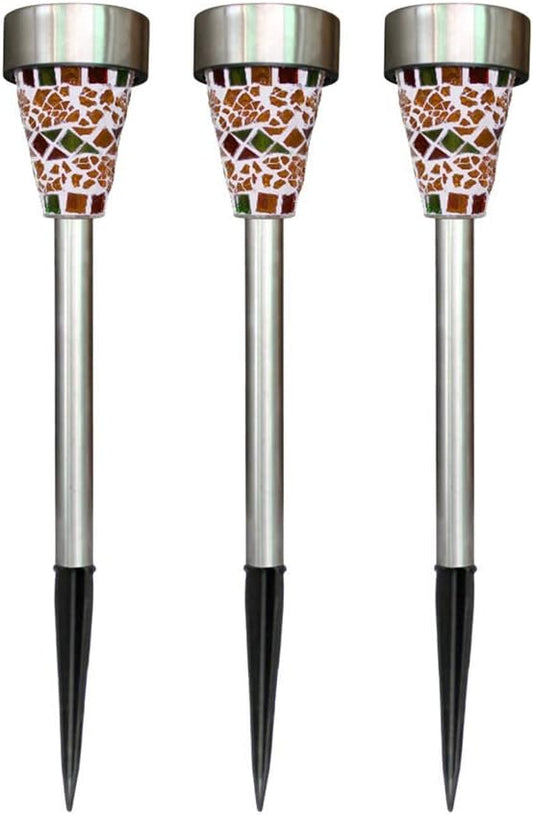 6Pcs Solar Mosaic Border Lawn Garden Lights, LED Mosaic Stake Lights Pathway Landscape Lighting for Patio Walkway Driveway Outdoor Christmas Garden Home Decoration (Orange/Yellow)