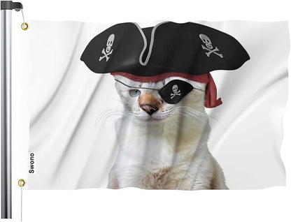 Swono Cat Pirate Flag - 3x5 ft Funny Animal Skull Blindfold Triangular Flag Kitten Captain for Outdoor & Indoor