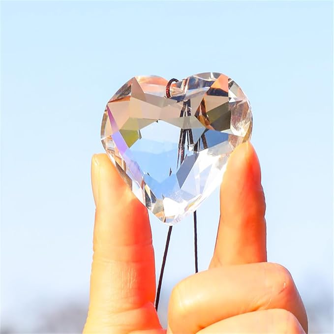 1PCS AB Color Heart Crystal Sun Catchers, Hanging Suncatchers with Glass Prism, Rainbow Maker for Windows, Balcony, Kitchen, Garden Decoration (AB Color Heart 1PCs)