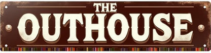 Vintage OutHouse Tin Sign 16x4 Inch Outhouse Design - Great for Backyard, Patio, Outdoor Rural Decor