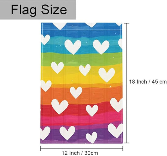 Gkyygk Garden Flag Rainbow Heart LGBT Double Sided 12x18 Inch Banners Welcome Yard House Outside Outdoor Summer Decoration