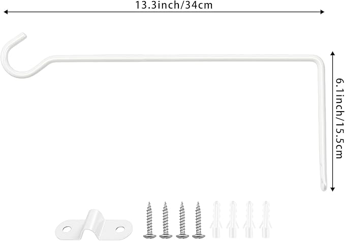 13.3 Inch Metal Wall Plant Hangers, Heavy Duty Hanging Hooks for Plants, Bird Feeders, Wind Chimes and Flower Baskets, Indoor and Outdoor Use, 4 Pack White