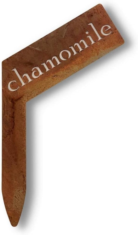 Planter Size Small Metal Garden Plant Vegetable Flower or Herb Markers 13.5 Inches Tall (chamomile, Naturally Rusted)