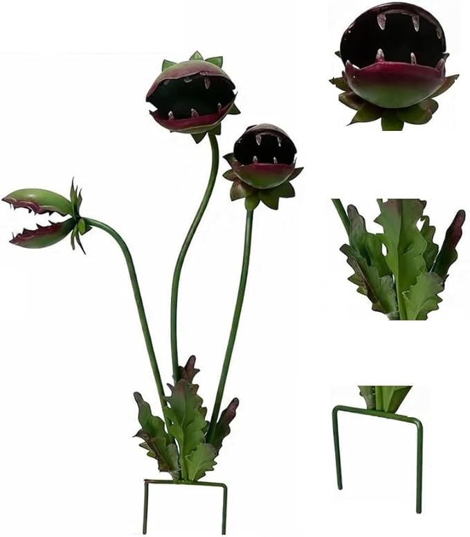 Whimsical Metal Carnivorous Plant Garden Stake, Metal Carnivorous Plant Garden Stake, Handmade Venus Flytrap, Whimsical Design for Outdoor Decor & Ground Decoration(1PC)