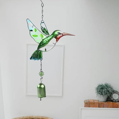 Hummingbird Decor with Bell, Hummingbird Wind Chimes, Hanging Bell Decorations for Yard, Garden, Home and Outdoor, Gift for Mom (Green)