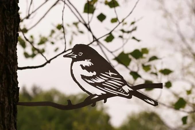 Metal Bird Decor, Corten Steel Metal Outdoor Art, Rustic Metal Birds Outdoor Decor for Garden, Yard, Tree, Metal Bird Tree Stake (Baltimore Oriole) Made in the U.S.A.