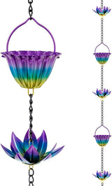 9.97ft Lotus Rain Chain for Outside, Metal Rain Chain with 16 Cups, Adjustable Rain Catcher Chain for Outside, Replacement Downspout for Gutters, Eaves, Drainage