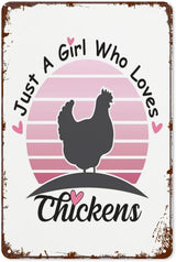 Patio Wall Decor Just A Girl Who Loves Chickens Floraler Girls Retro Signs Metal Vintage Bathroom Retro Tin Metal Sign For Home,Office,Yard,Or Cafe Inspirational Life Quotes Wall Decor 8X12inch