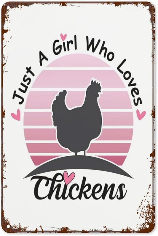 Patio Wall Decor Just A Girl Who Loves Chickens Floraler Girls Retro Signs Metal Vintage Bathroom Retro Tin Metal Sign For Home,Office,Yard,Or Cafe Inspirational Life Quotes Wall Decor 8X12inch