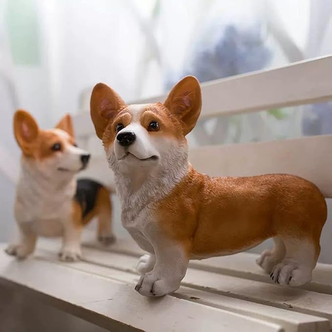 Garden Corgi Statue Dog Figurines Indoor/Outdoor Garden Landscaping Sculpture for Patio, Yard or Lawn Flower Pots Balcony Ornaments
