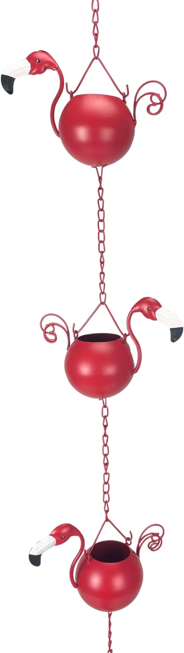 90-Inch Metal Rain Chain with 8 Portly Flamingos, 7 Inches Long Each, Muted Red Finish, Decorative Downspout Alternative for Rainwater Collection, Outdoor Garden Décor