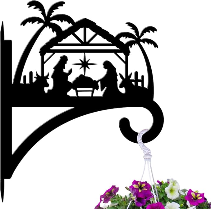 peacoblue Iron Plant Hangers Hooks for Outdoor Indoor Hanging Plants Flower Fern Pots Lantern Bird Feeder,11.8"x14.7" Weather Resistant Metal Wall Holder for Porch Garden Farmhouse(Nativity)