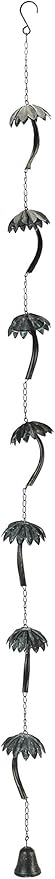 Bronze Finish Metal Tropical Palm Tree Rain Chain with Attached Hanger, Ideal for Collecting Rainwater, Beautiful 72-Inch Long Decorative Accent for Gardens and Patios