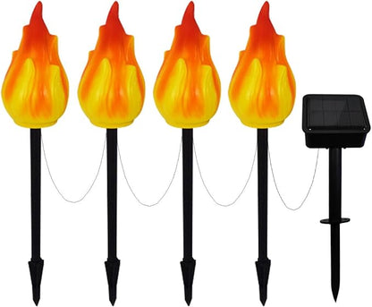 1 Solar by 4 Flame Lamps, Outdoor Courtyard Atmosphere Camping Light, Waterproof Ground Inserting Décor Lights (4 Flame Solar Lamp)