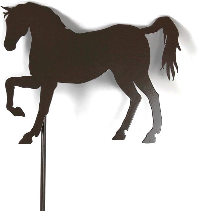 Pets and Farm Animals Metal Garden Landscape Stake (9" Wide Horse on Stake, Gloss Brown)