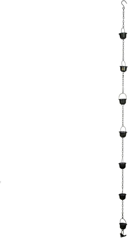 Things2Die4 75 Inch Metal Cup & Bird Rain Chain – Outdoor Gutter Downspout Decorative Hanging Garden Accent, Weather-Resistant Metal