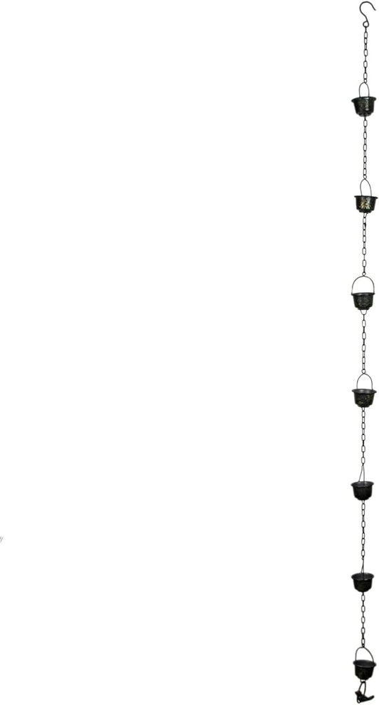 Things2Die4 75 Inch Metal Cup & Bird Rain Chain – Outdoor Gutter Downspout Decorative Hanging Garden Accent, Weather-Resistant Metal