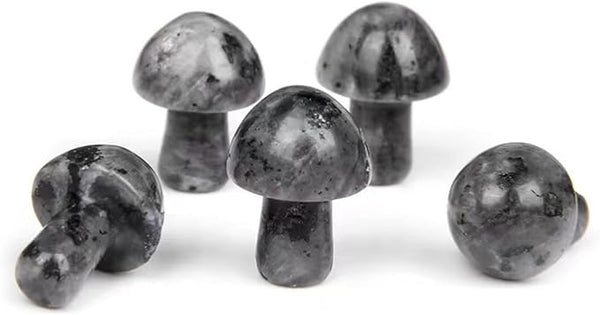 15PCS Black Labradorite Natural Stones Mushroom Sculpture Decor Crystal for Home Crafts Flower Pot Gemstone Mini Mushroom Hand Making Yard Decoration