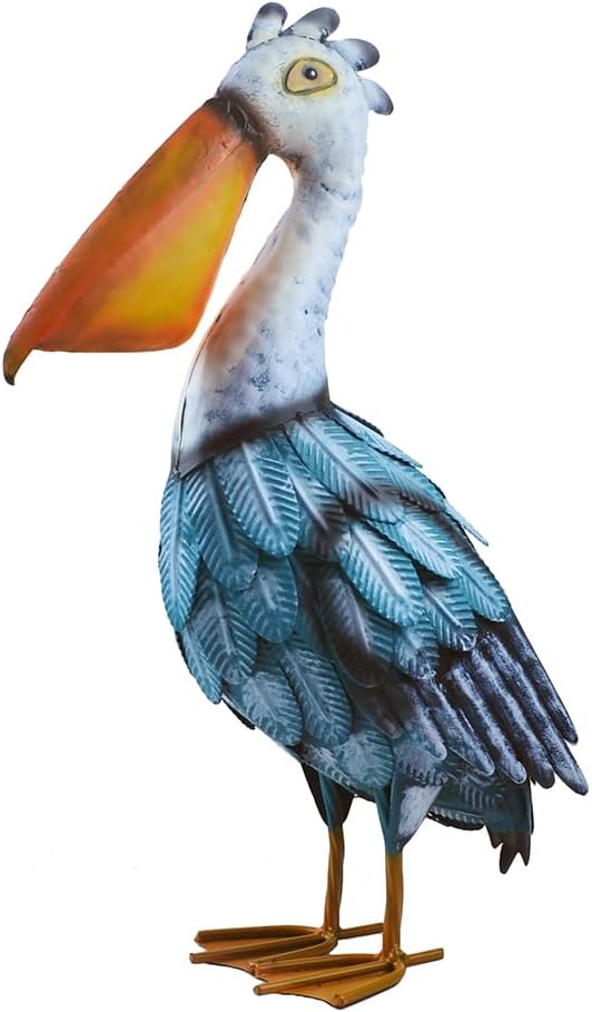 17" Metal Pelican Statue Coastal Ocean Bird Sculpture for Outdoor Garden Yard Art