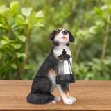 Solar Garden Dog Statue with Lanterns Outdoor Bernese Mountain Dog Garden Decor Figurine Lights for Patio Balcony Shelf Tabletop Lawn, Unique Housewarming Birthday Thanksgiving Gifts for Women Mom