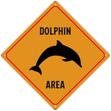 Dolphin Crossing Sign Caution DolphinXing Sign Street Sign Wildlife Novelty Road Fence Wall Decor Warning Metal Tin Sign For Indoor Outdoor 15x15in
