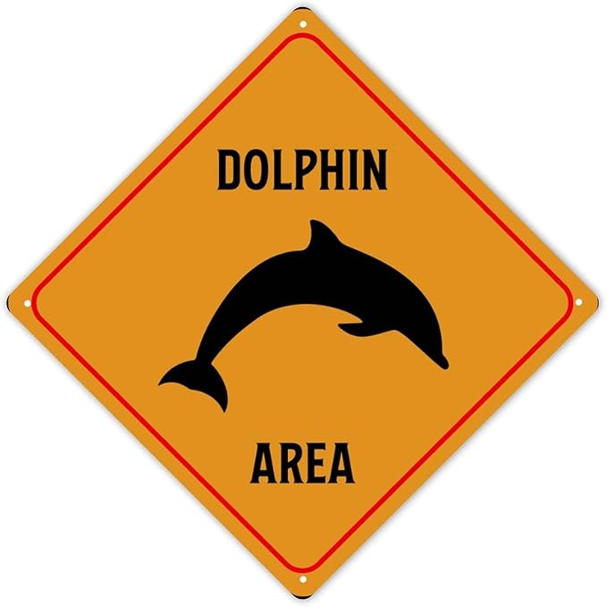 Dolphin Crossing Xing Sign Beware of Dolphin Metal Sign Ocean Animal Funny Warning Sign Crossing Zone Sign for Farm Yard Front Door Indoor Outdoor Street Sign 12x12in