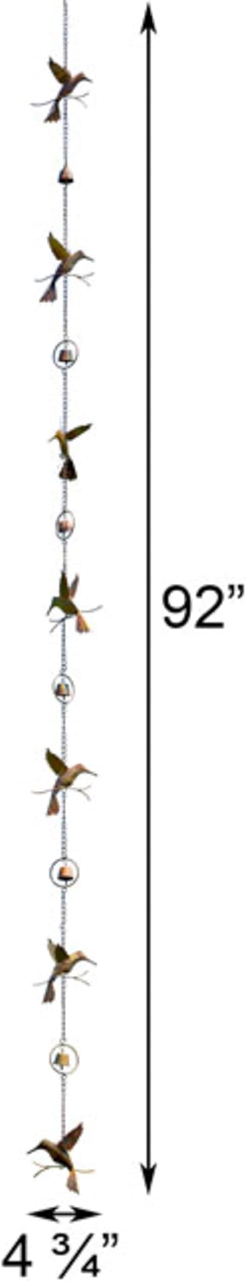 Ancient Graffiti Hummingbirds& Bells Rain Chain, Flamed Copper Colored