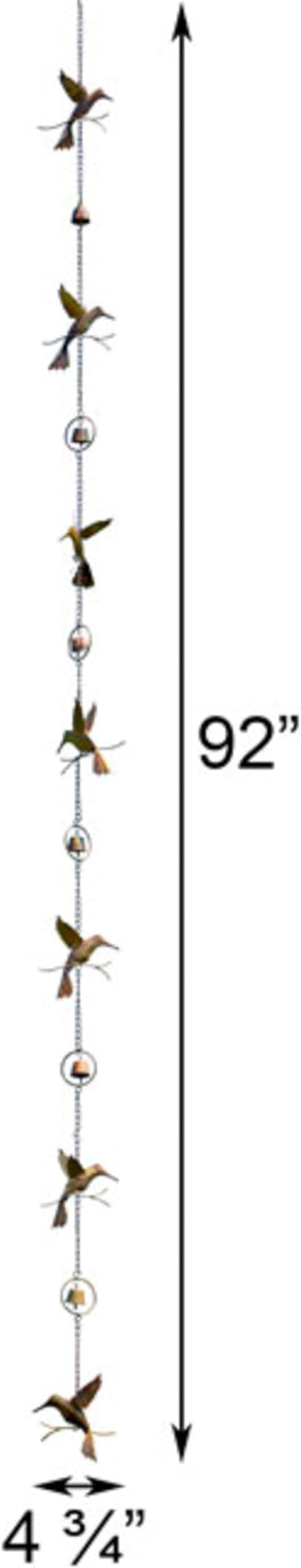Ancient Graffiti Hummingbirds& Bells Rain Chain, Flamed Copper Colored