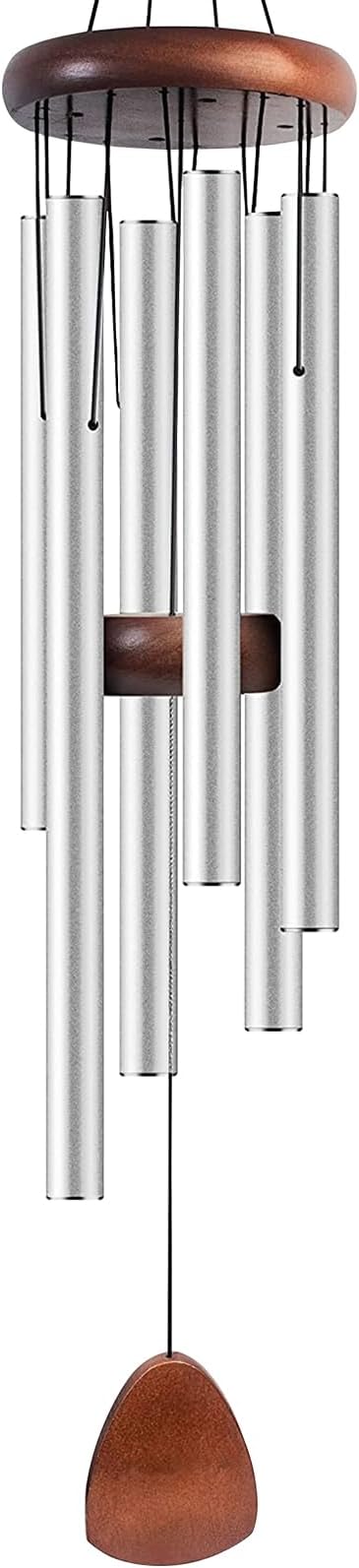 Sleek Brushed Silver Wind Chime, 37-Inch Hand-Tuned 6-Tube Minimalist Decor for Modern Patio, Zen Garden & Urban Balcony, Ideal Housewarming Gift