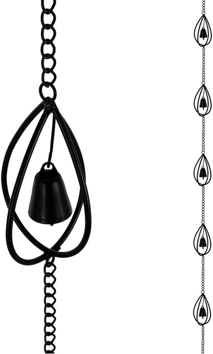 dreamysoul Rain Chains for Gutters, 10.27FT Black Teardrop Rain Chains with Bell, Rain Catcher Chains for Outside, Downspout, Eaves, Drainage