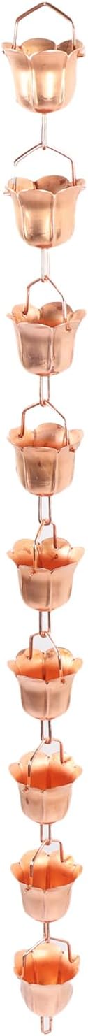 Pongnas 1m Elegant Copper Rain Chain Weather Morning Glory Design Hanging Gutter for Outdoor Garden & Yard Decor