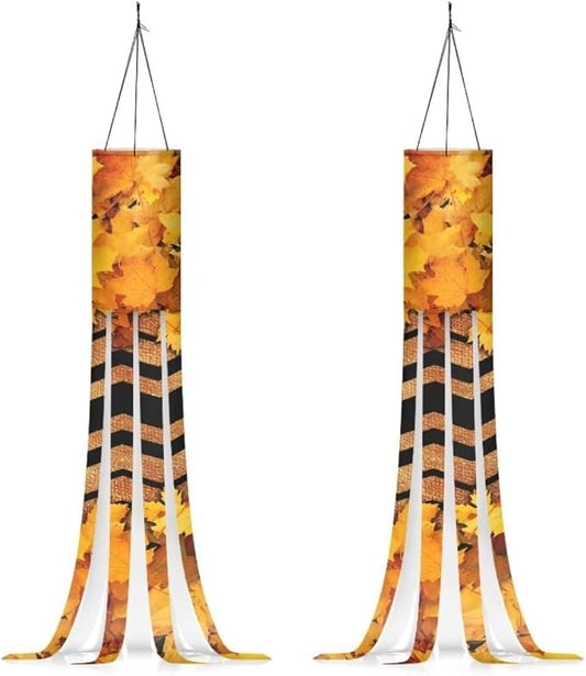 Jeiento 40 Inch Yellow Maple Leaf Wind Socks Spring Decor Autumn Maple Leaves Garden Windsock Thanksgiving Outdoor Hanging Decoration Washable Windsock for Garden/Yard/Tree,2 Piece Set