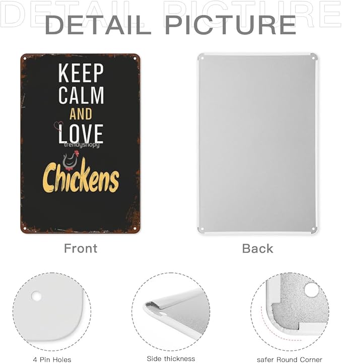 patio wall decor Keep Calm And Love Chickens For Chicken Lovers metal sign Appreciation Billiard Cafe Decoration Cafes Rustic Man Cave Retro Wall Art Inspirational Life Quotes Posters 8X12inch