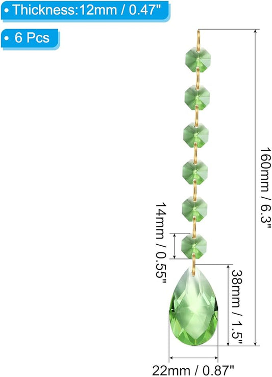 PATIKIL Teardrop Crystal Chandelier Pendants Beads, 6 Pack 160mm Length 38mm Chandelier Prisms Parts Ornaments Hanging Beads for DIY Arts Crafts Decoration, Light Green