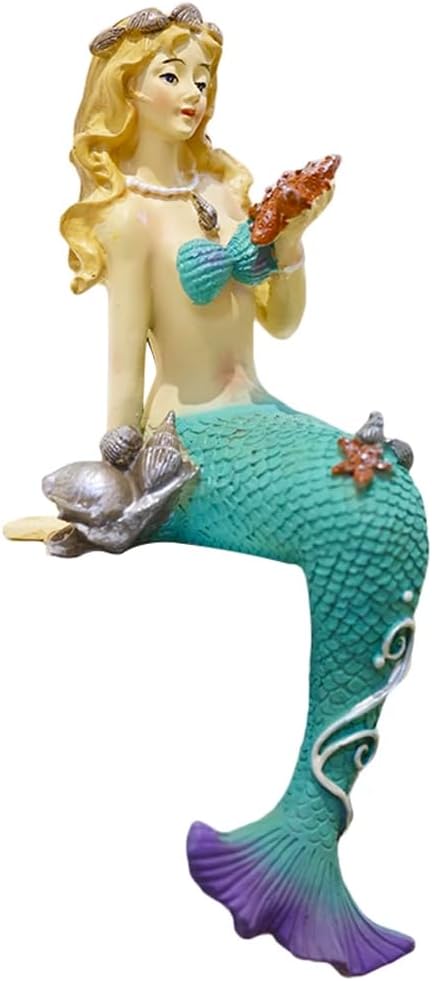 OLizee® Creative Resin Mermaid Garden Figurine Mermaid Figure Decor Garden Mermaid Statue Mermaid Sculpture Decor for Indoor Outdoor Blue