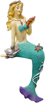 OLizee® Creative Resin Mermaid Garden Figurine Mermaid Figure Decor Garden Mermaid Statue Mermaid Sculpture Decor for Indoor Outdoor Blue
