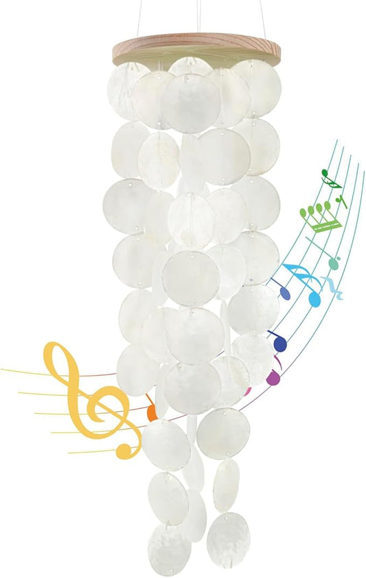 Wind Chimes for Outside - Handcrafted White Capiz Shells Windchime Coastal Style Decor for Indoor/Outdoors, Garden Decor, Great for Women, Wind Chimes Lovers and More