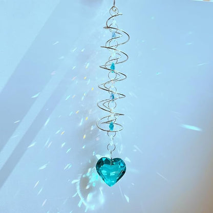 Big Heart Crystal Sun Catchers for Windows Hanging, Double-Spiral Design Gazing Ball Spiral Tail, Rainbow Maker Prism, Sun Catchers Indoor Window for Kitchen, Patio, Porch, Garden(Sky Blue)
