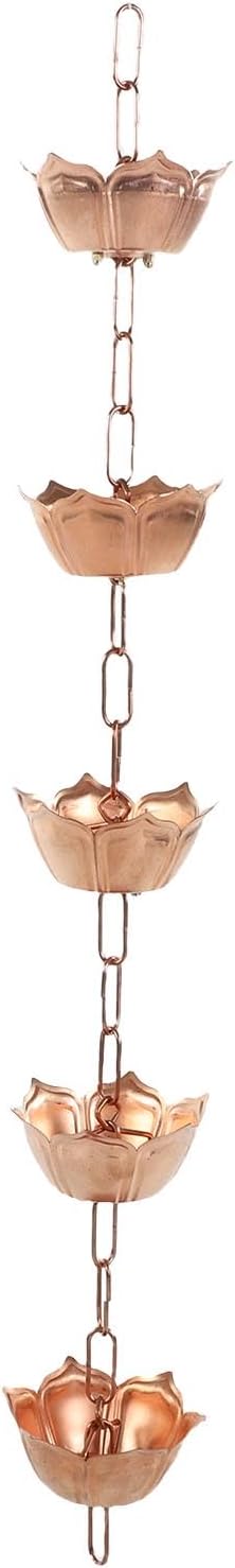 Copper Decorative Rain Chain Gutter Downspout Replacement Flower Shaped for Villa Garden Park