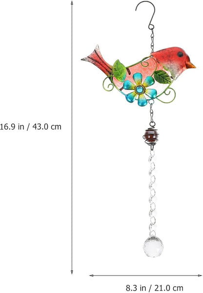 TIDTALEO Glass and Iron Garden Bird Hanging Statue Outdoor Decor with Realistic Bright Red Bird Design Creative Patio Ornament for Park and Home Landscaping