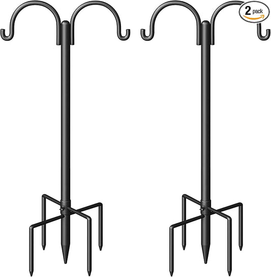 Double Shepherds Hooks for Outdoor, Heavy Duty Bird Feeder Pole with 5-Prong Base - Rust-Proof, Adjustable Bird Feeder Hanger for Garden, Wedding Decor & Hanging Plants