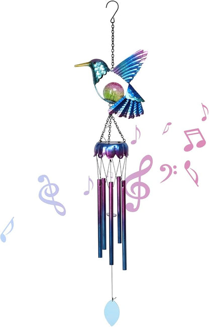 MUMTOP Solar Wind Chimes for Outside - Hummingbird with Crack Glass Ball Lights Wind Chimes Outdoor Unique, Windchimes Clearance for Garden, Patio,Yard Decor Gift