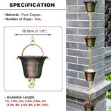 Decorative Rain Chains Waterfall, Rain Chain Copper Rain Chain Extension, Ancient Temple Eaves Water Guide Rain Chain Cups, Rain Catcher Wind Chime for Downspouts, Garden Decorative ( 260cm (8.5ft))