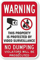 New Warning Plaque Wall Decor Warning - No Dumping, Property Protected By Video Surveillance Metal Sign Courtyard Decoration Office Sign Outdoor & Indoor Safety Sign 8 X 12 Inch