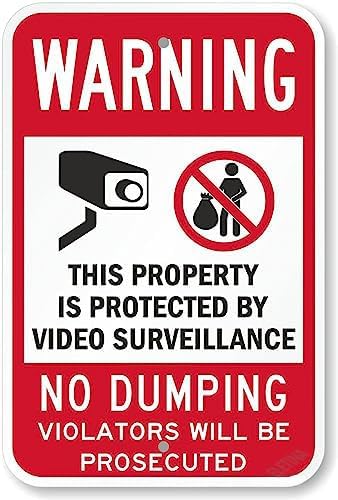 New Warning Plaque Wall Decor Warning - No Dumping, Property Protected By Video Surveillance Metal Sign Courtyard Decoration Office Sign Outdoor & Indoor Safety Sign 8 X 12 Inch