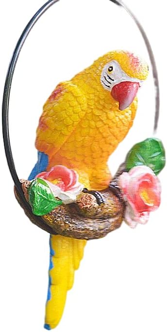 Mini Garden Statues Hanging Iron Ring Parrots, Resin Parrot Hanging Statue, Hanging Birds Figurine for Pathways Yard Patio Office Home Indoor Outdoor Tree Decorations (A-2)