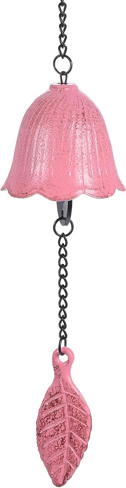 PATIKIL Japanese Wind Chime, Temple Bells Retro Outdoor Hanging Metal Iron Wind Chime for Outside Garden, Leaf, Pink