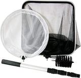 Koi Fish Pond & Water Garden Care Set with Telescoping Adjustable Pole, Pond Cleaning Care Kit, 4-in-1 Net Set Includes Scrubbing Brush, Skimming Net & Fish Catching Net with 6 FT Telescopic Pole