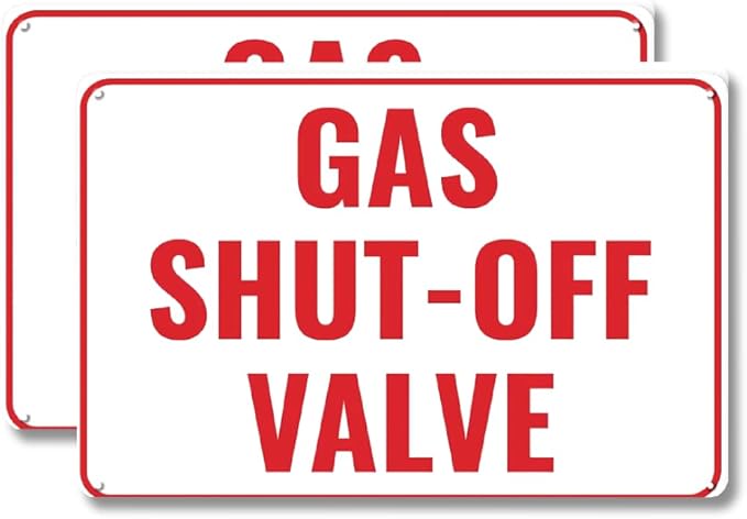 2pcs Gas Shut Off Sign - 12 x 8 inch Metal Aaluminum Emergency Shut-Off Sign for Patio, Outside, Inside, Outdoor, UV Protected & Weatherproof