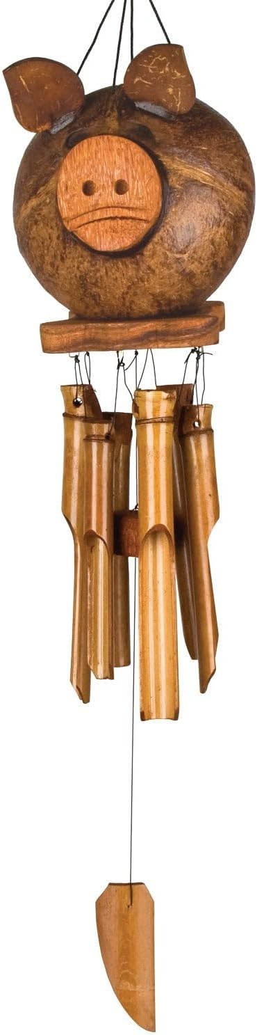 Woodstock Chimes Asli Arts Collection, Coco Pig Bamboo Chime, 22'' Bamboo Wind Chimes for Outdoor, Patio, Home or Garden Décor (CPIG)